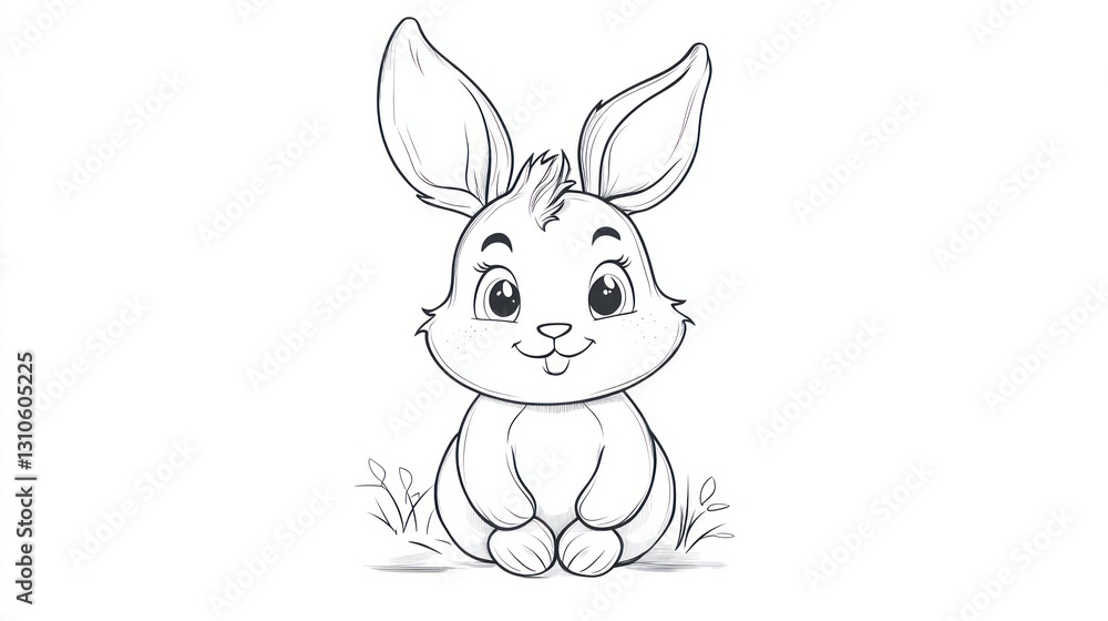 A Cute Cartoon Rabbit Sitting With Ears Pointed Upward A Cute Cartoon Rabbit Sitting With Ears Pointed Upward
