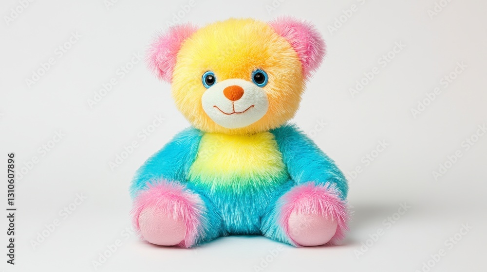 Fototapeta premium Colorful Plush Teddy Bear with Blue, Yellow, and Pink Fur for Kids