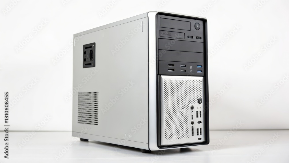 Silver Desktop Computer on White Background Silver Desktop Computer on White Background