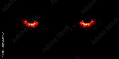 Red Glowing Eyes in Dark, Eerie Red Eyes in Complete Darkness
