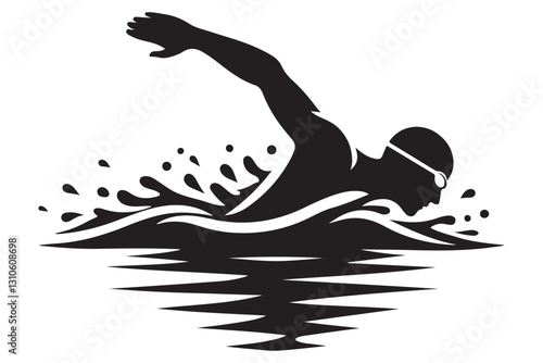 Reflective Water Swimmer Silhouette Vector Design for Events Promotion