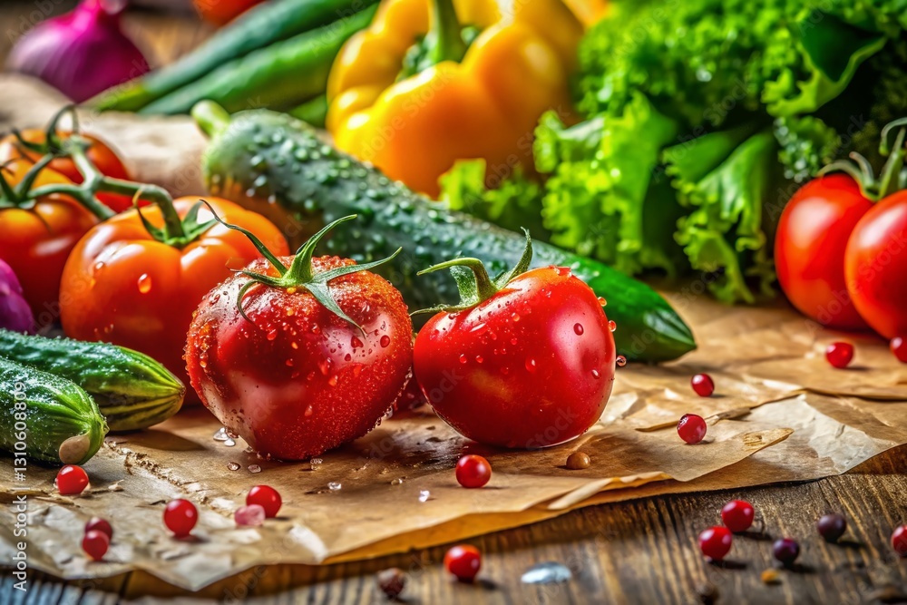 Macro Photography: Fresh Vegetables & Rustic Recipe Notes on Old Tablecloth Macro Photography: Fresh Vegetables & Rustic Recipe Notes on Old Tablecloth