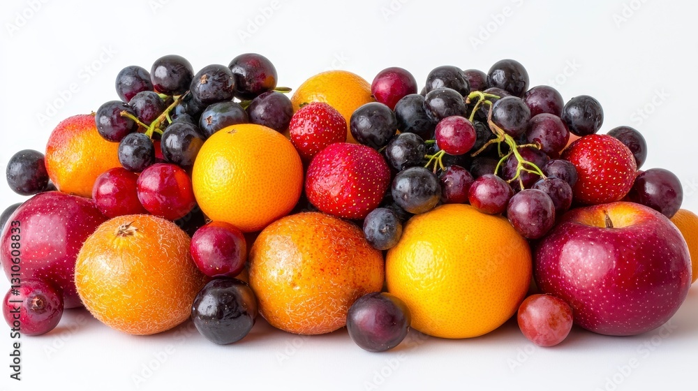 A bountiful bunch of fresh fruits with luscious oranges isolated on a white background for a vibrant display A bountiful bunch of fresh fruits with luscious oranges isolated on a white background for a vibrant display