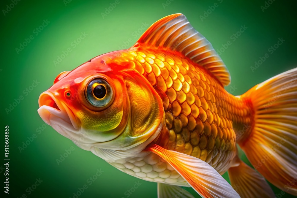 Macro Photography: Goldfish on Green Screen – High-Resolution Stock Image