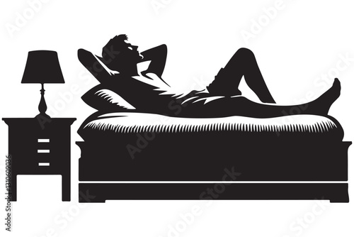 Silhouette Man Relaxing on Bed Vector Illustration for Relaxation Concepts