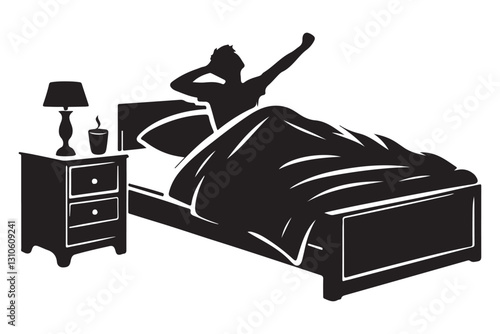 Silhouette Person Waking Up in Bed Beside Nightstand Coffee