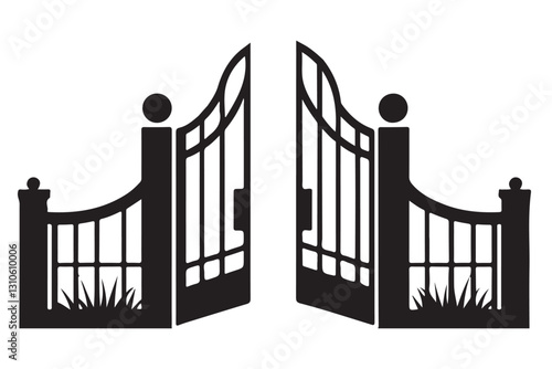 Open Iron Gates Silhouette Welcoming Entrance Illustration Design Elements