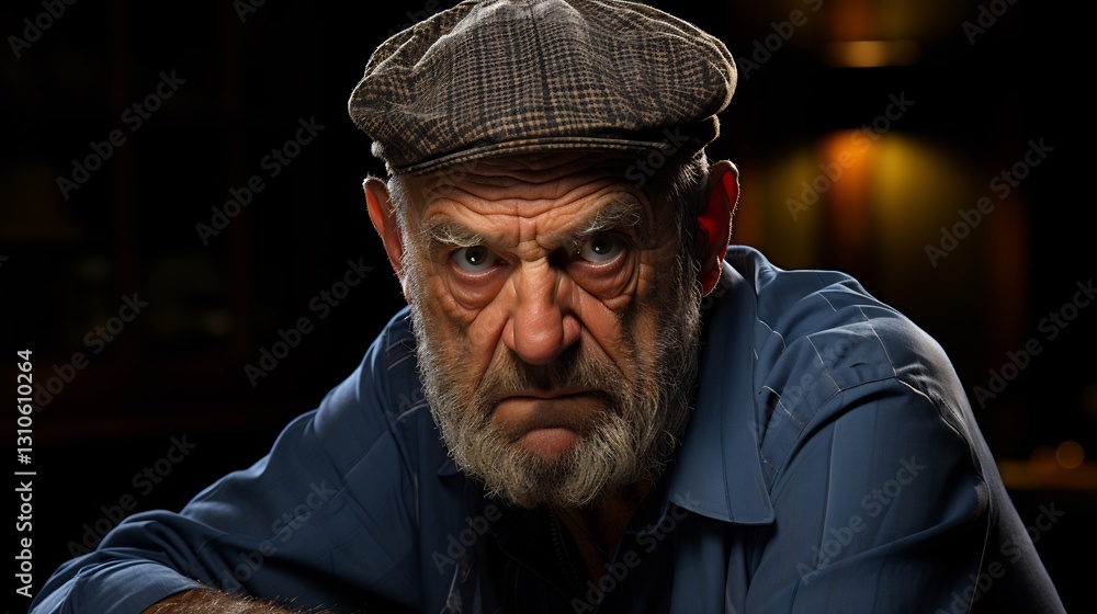 Intense gaze of an elderly man with expressive eyes and weathered features Intense gaze of an elderly man with expressive eyes and weathered features