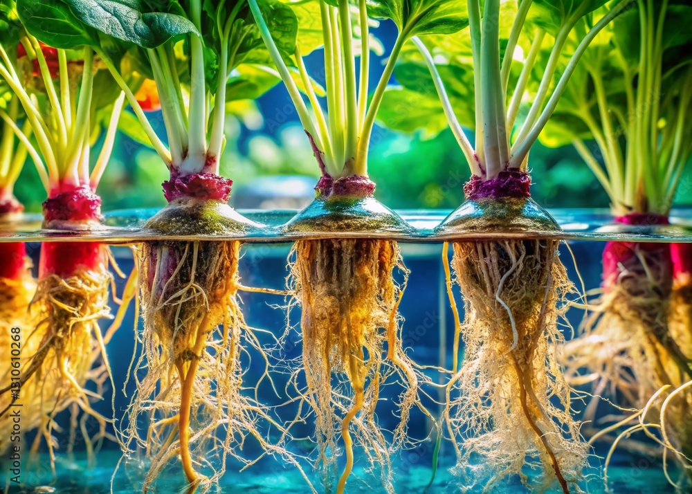 Macro Photography of Hydroponic System: Vibrant Roots and Nutrient Solution