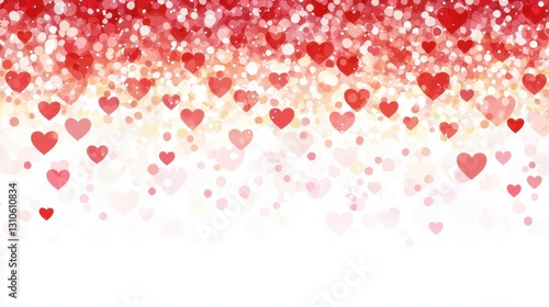 Hearts and Bokeh Red, pink, and white hearts in a scattered background