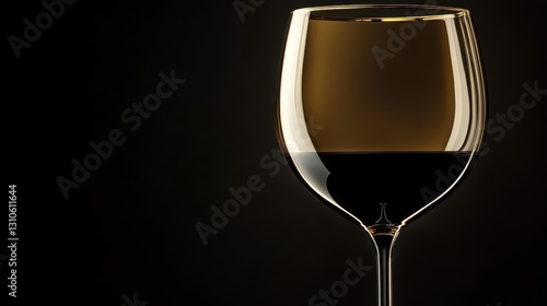 A single elegant wine glass filled with red liquid on a dark background