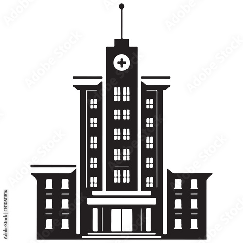 Iconic Hospital Silhouette Illustration for Healthcare Professionals and Patients