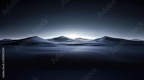 Serene Midnight Landscape with Gentle Rolling Hills Under a Glowing Horizon
