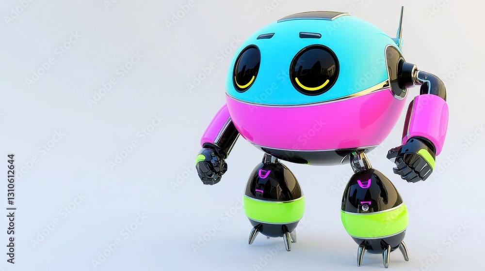 Colorful Cute Robot Character with Round Shape and Friendly Face Colorful Cute Robot Character with Round Shape and Friendly Face