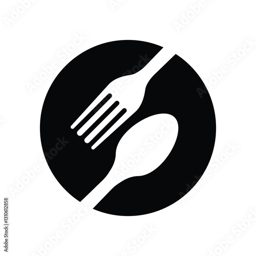 spoon fork icon logo black circle