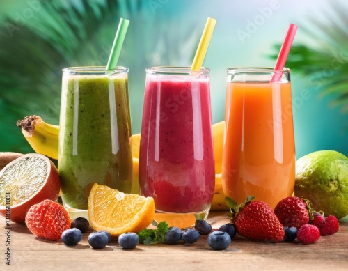 Refreshing tropical fruit smoothies with vibrant natural summer flavors