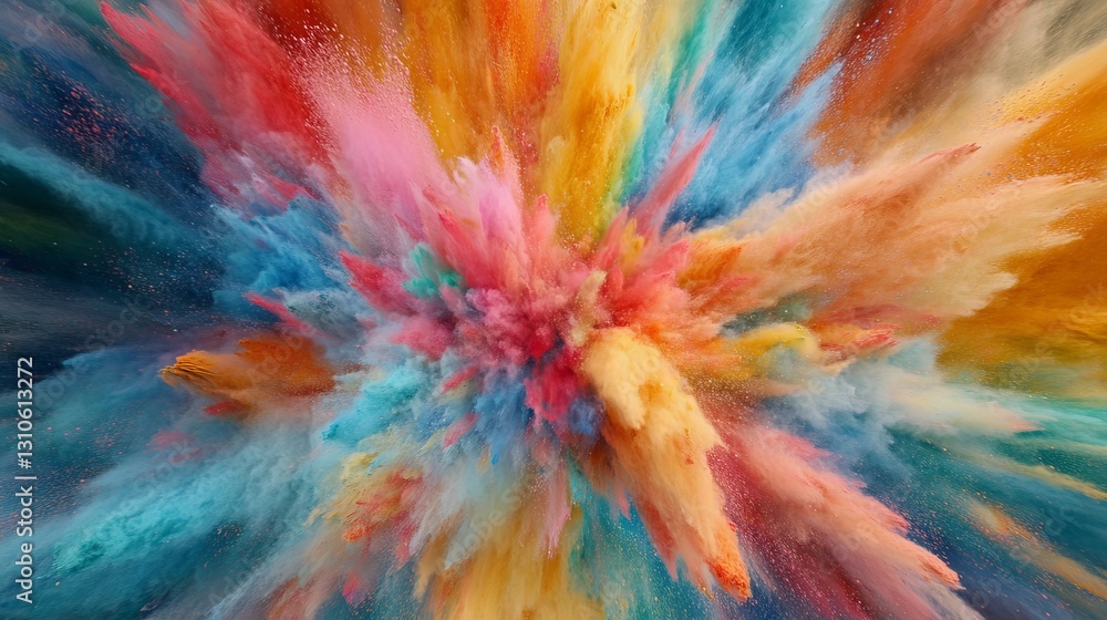 energetic rainbow powder burst isolated on a white canvas energetic rainbow powder burst isolated on a white canvas