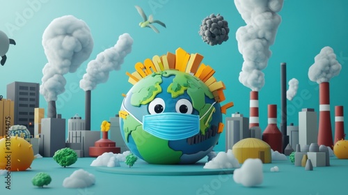 A Masked Planet: Environmental Pollution and Industrialization Illustrated in 3D