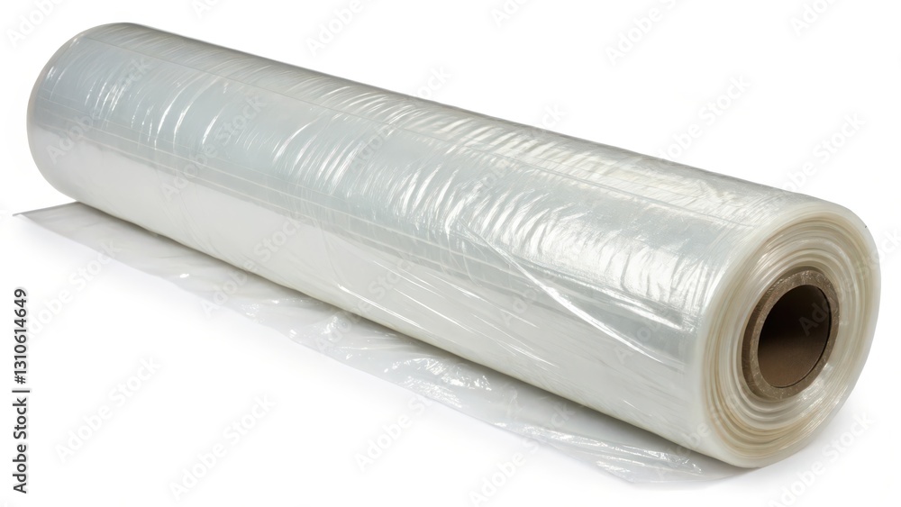 Roll of Clear Plastic Film on White Background Roll of Clear Plastic Film on White Background