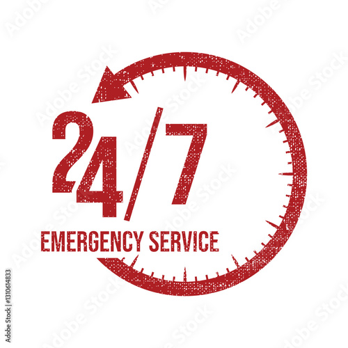 24 7 emergency service red stamp label