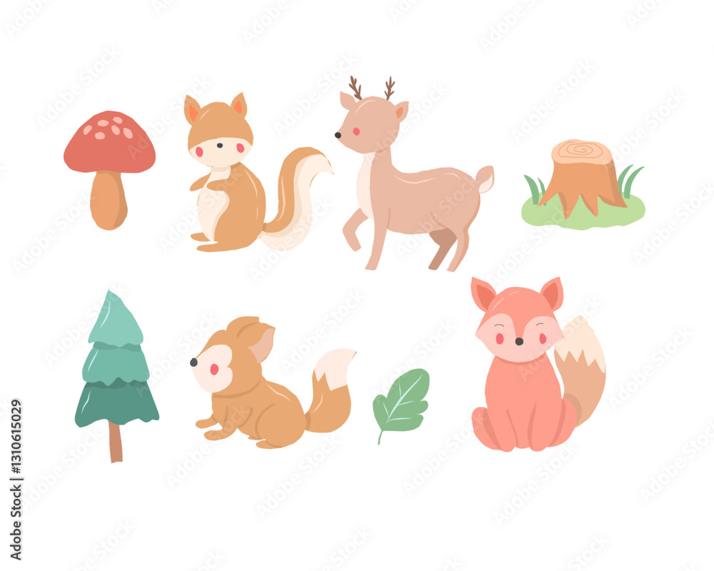Cute Deer and Fox Cartoon Set Cute Deer and Fox Cartoon Set