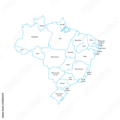 brazil map line blue per area