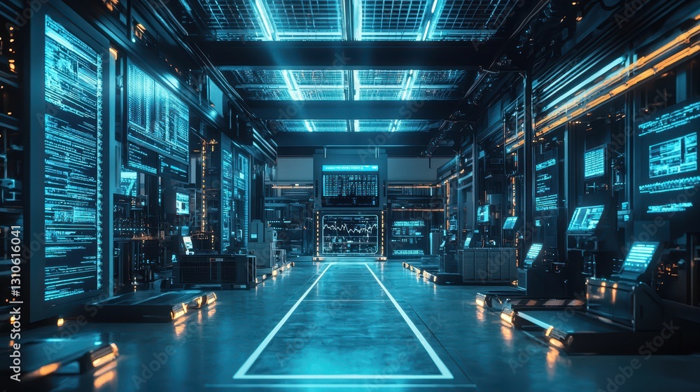 Futuristic Warehouse with Digital Technology Integration and Lighting Futuristic Warehouse with Digital Technology Integration and Lighting