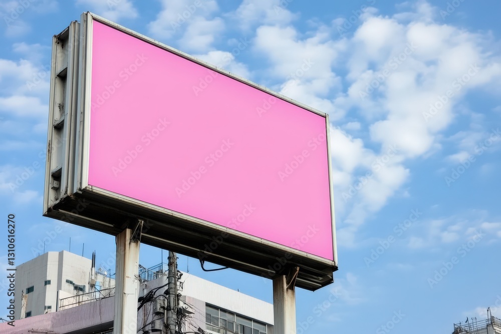 Fototapeta premium Pink Billboard Mockup: City Sky Background.