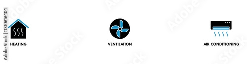 Hvac banner web icon vector illustration concept of heating ventilation air conditioning with icon of house, heater, air circulation, air conditioner