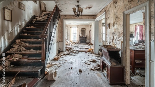Haunting Interior of an Abandoned Home with Silent Atmosphere