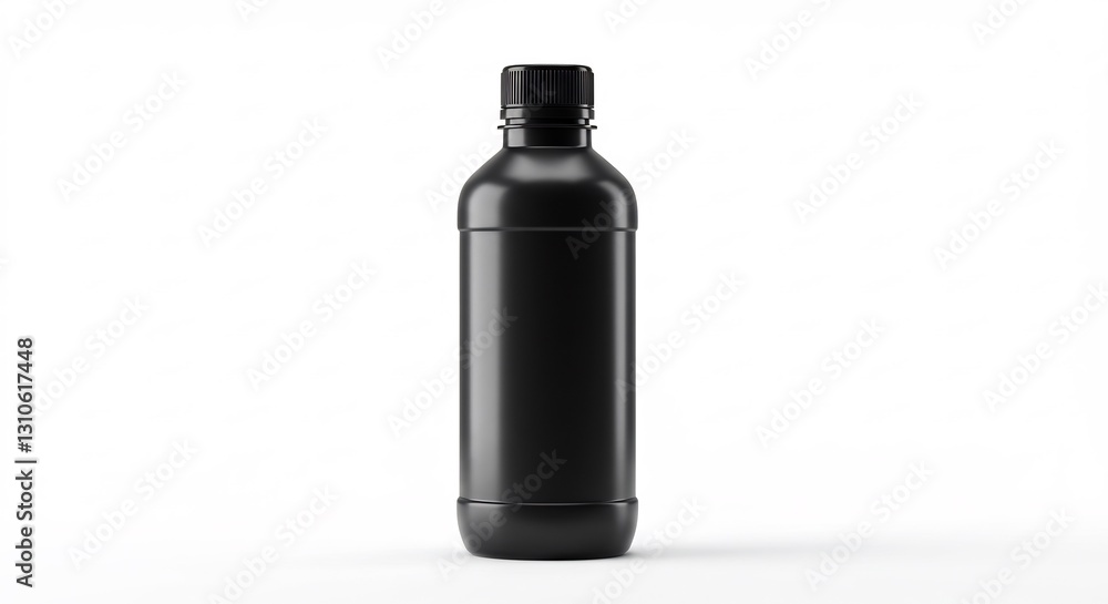 Sleek black bottle stands subtly against white backdrop. AI Generated Sleek black bottle stands subtly against white backdrop. AI Generated