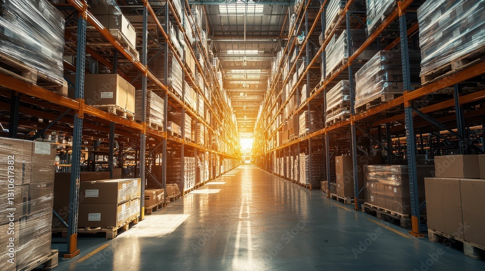 High-Tech Distribution Center Interior with Sunlight Illumination High-Tech Distribution Center Interior with Sunlight Illumination