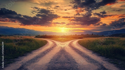 Wallpaper Mural Winding Road at Dusk Where Two Paths Meet in Lonely Landscape Torontodigital.ca