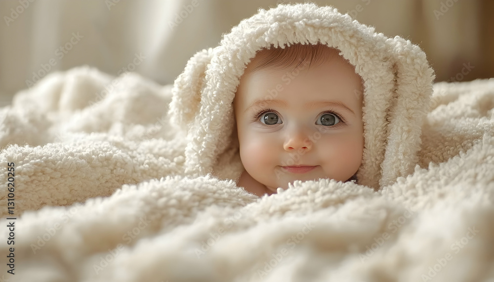 Baby nestled in soft blanket, indoor shot Baby nestled in soft blanket, indoor shot
