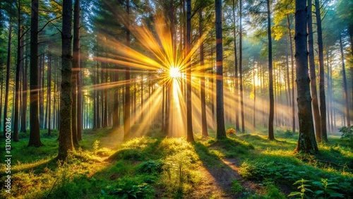 Magical Sun Rays Filtering Through Lush Forest Canopy - Long Exposure Photography