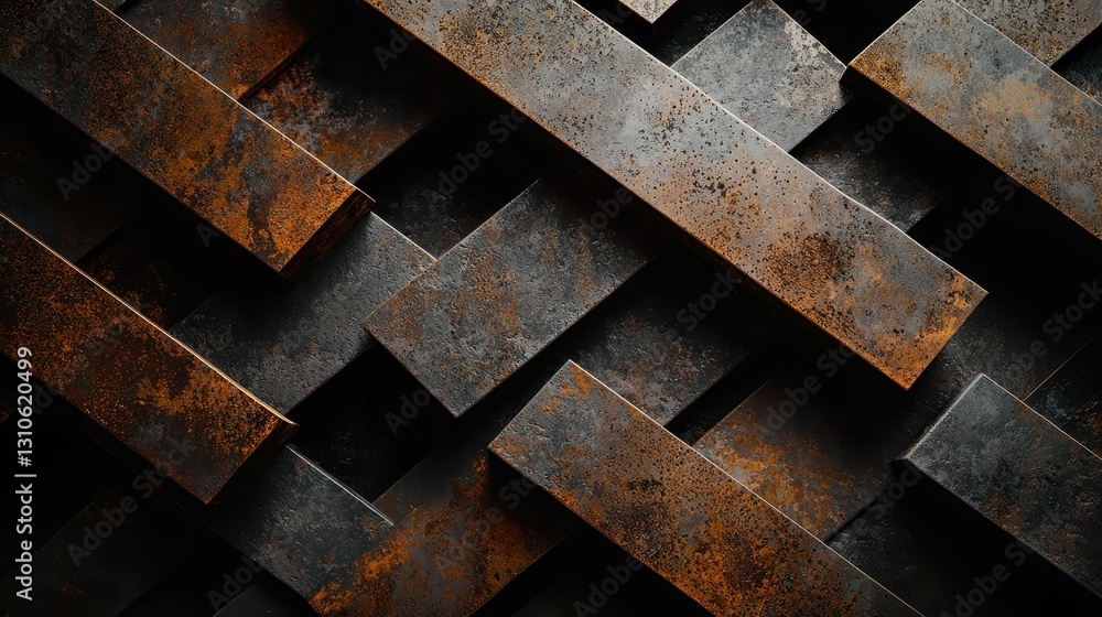 Minimalist Composition of Rusted Metal Beams in Abstract Arrangement Minimalist Composition of Rusted Metal Beams in Abstract Arrangement