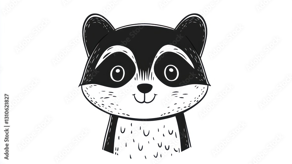 Fototapeta premium Adorable raccoon in monochrome style with a happy smiling face