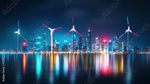 A cinematic night city powered by renewable energy