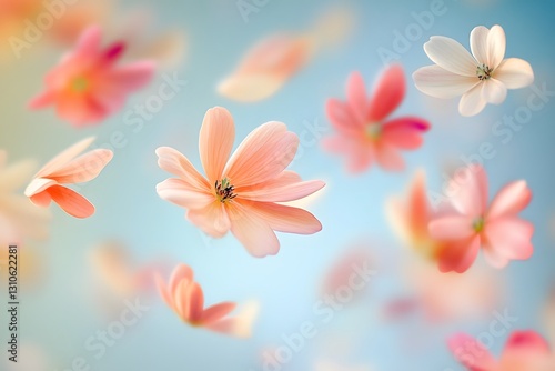 Delicate Pink and White Floral Blossoms in Soft Focus Nature Background