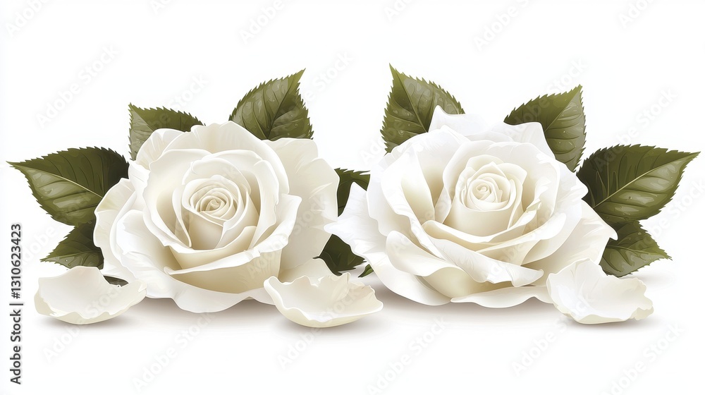 Fototapeta premium Two White Roses, Elegant Arrangement