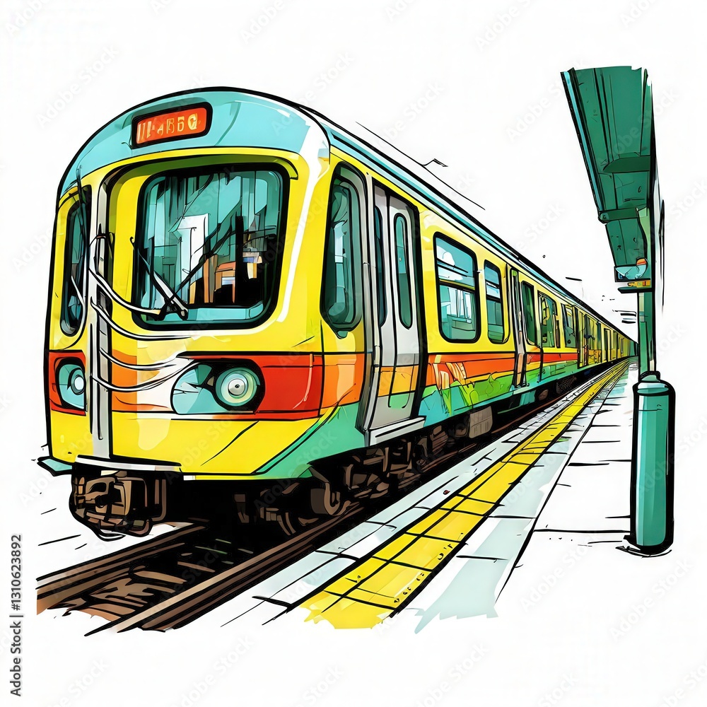 Obraz premium an AI Image Generator, Subway Train Parked at a Modern Train Station Platform