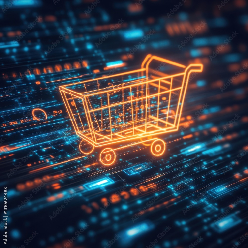 Digital Shopping Cart on Abstract Data Background Digital Shopping Cart on Abstract Data Background