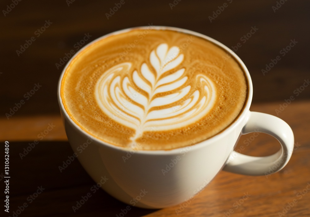 Warm sunlight illuminates creamy latte art. AI Generated Warm sunlight illuminates creamy latte art. AI Generated