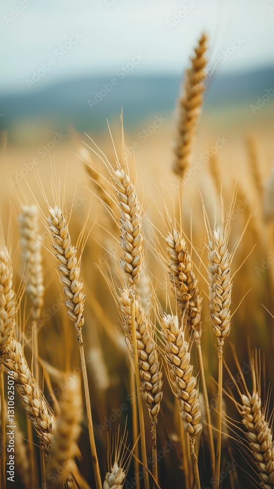 Fototapeta premium Serene Minimalist Rural Landscape with Soft Focus on Wheat Stalks