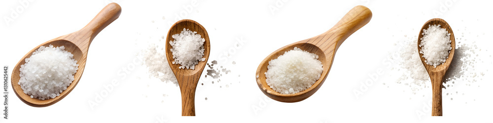 Rustic wooden spoon sprinkled with salt isolated on a transparent background. Rustic wooden spoon sprinkled with salt isolated on a transparent background.