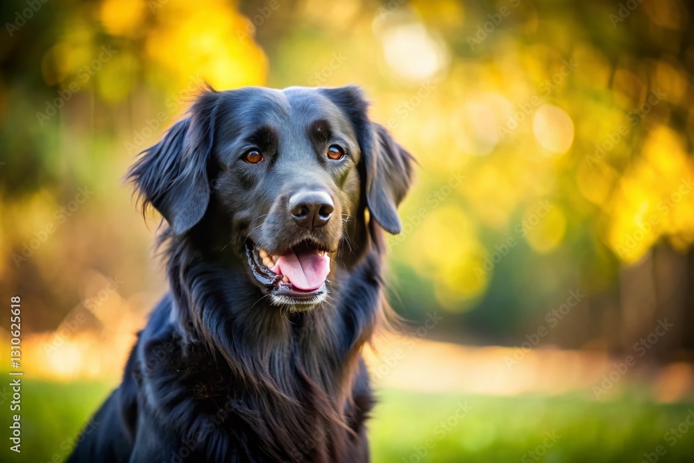 Majestic Black Golden Retriever Dog Posing, Left Side Copy Space - Stock Photo Majestic Black Golden Retriever Dog Posing, Left Side Copy Space - Stock Photo