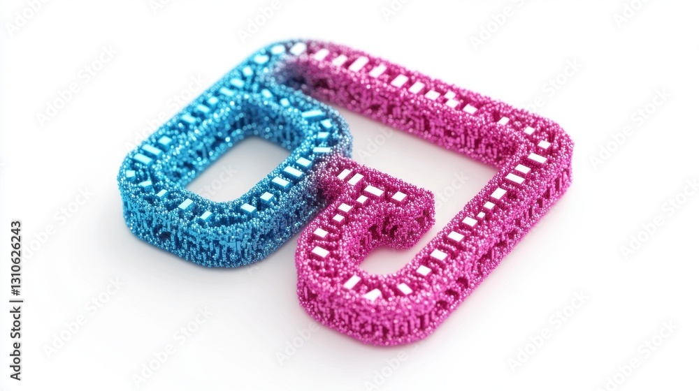 Sparkling Blue and Pink 3D Letters with Glitter Effect on White Background Sparkling Blue and Pink 3D Letters with Glitter Effect on White Background