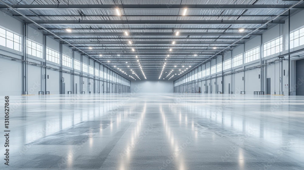 Spacious Minimalist Warehouse Interior with Bright Lighting Spacious Minimalist Warehouse Interior with Bright Lighting