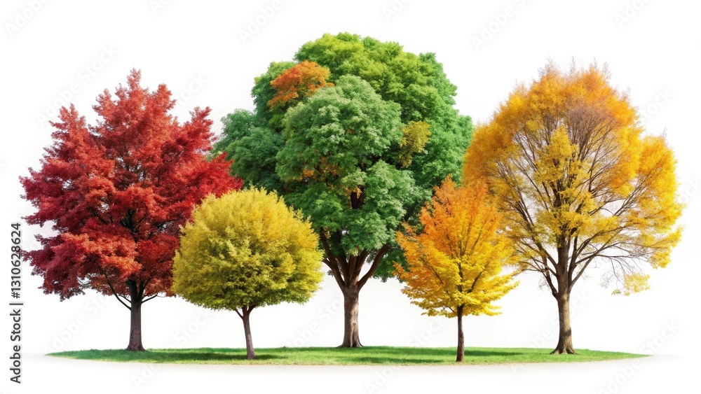 Naklejka premium Isolated Trees, White Background Panoramic Photography: High-Resolution Images of Single Trees on White