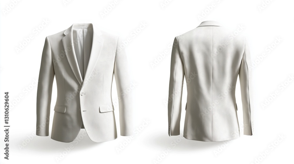 two different view (front and back) pearl white, textured blazer, featuring a classic two-button closure two different view (front and back) pearl white, textured blazer, featuring a classic two-button closure